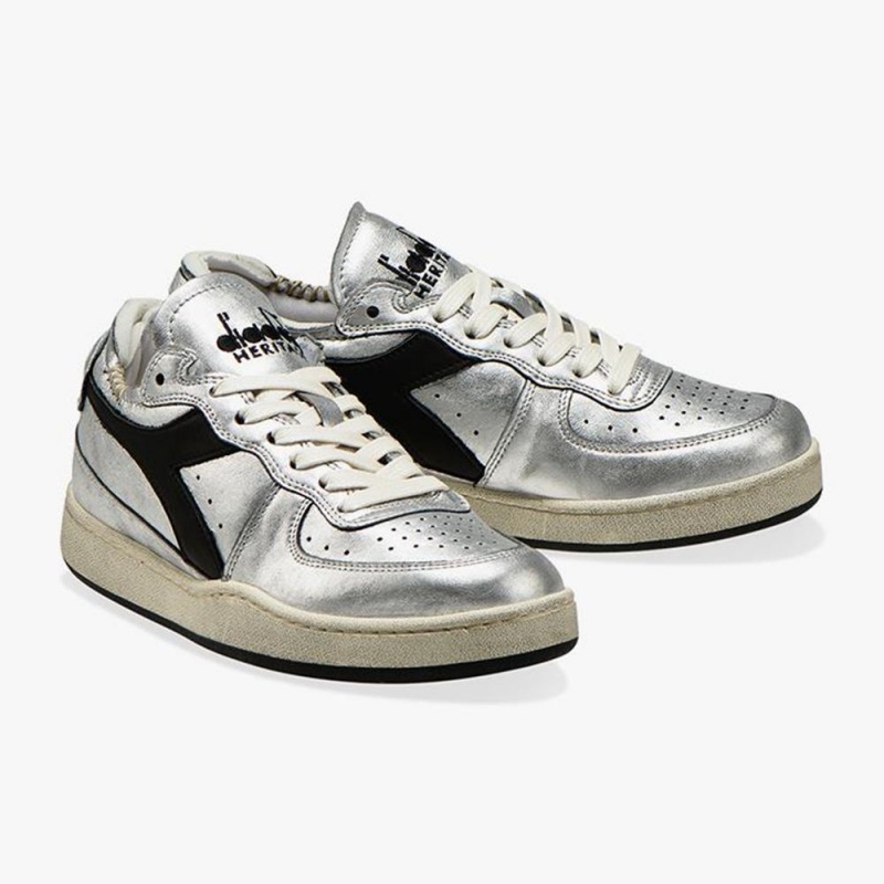 Diadora MI Basket Lave Sneakers Dame Sølv | GYTLQZM-18